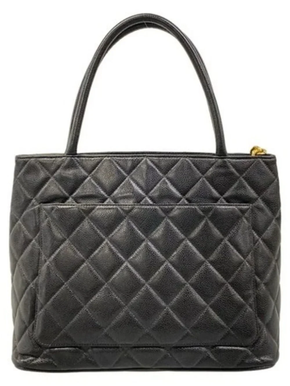 CHANEL Caviar Medallion Tote Black Calfskin Tote Bag Gold hardware